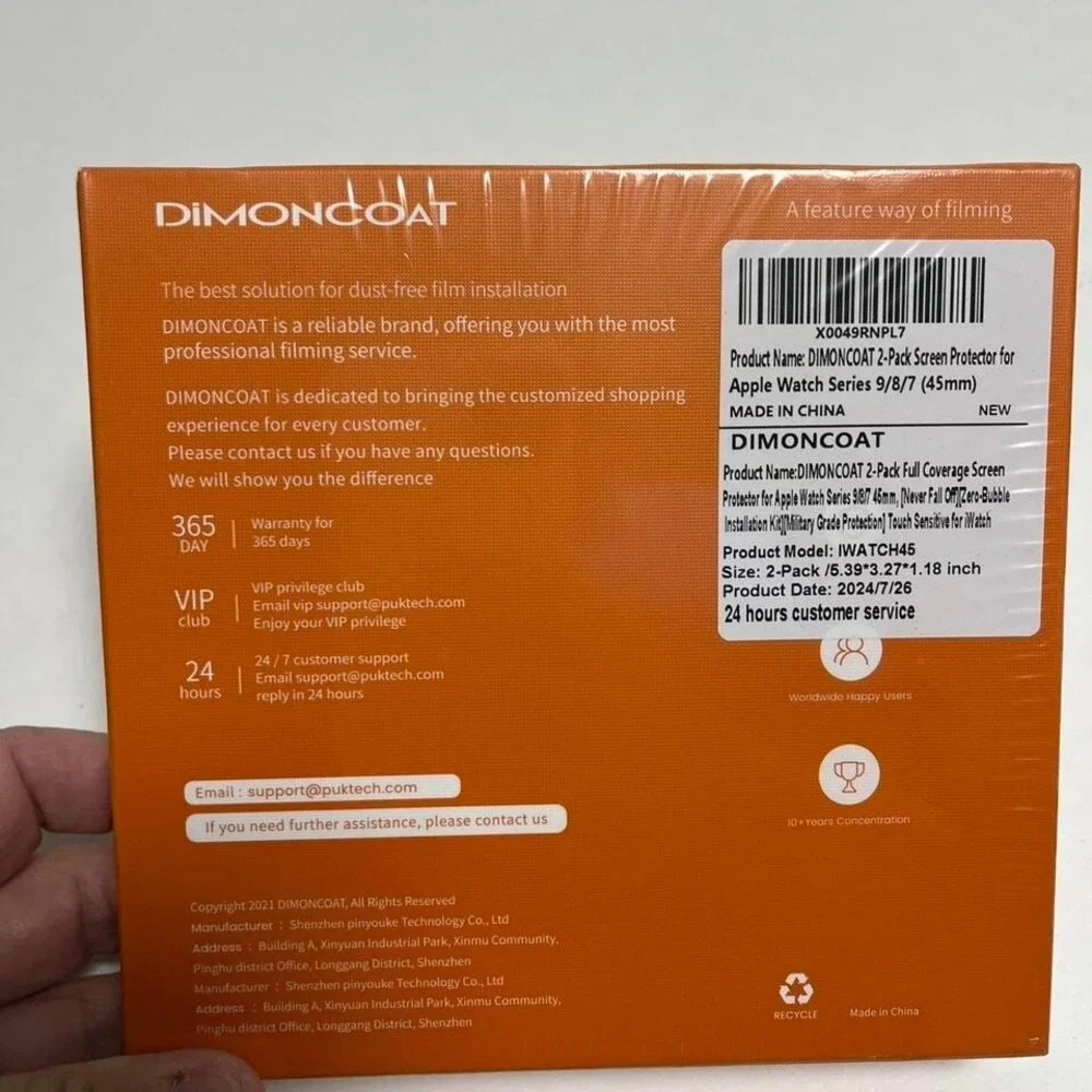 2-pack Apple Watch Series 9/8/7 45mm Dimoncoat Screen‎ protector Full Coverage